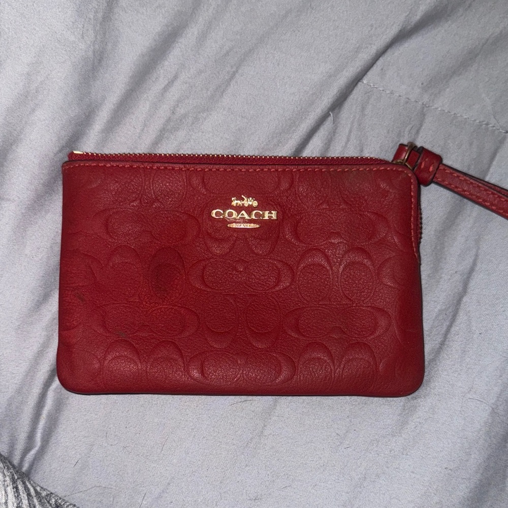 Coach Embossed Red Wristlet